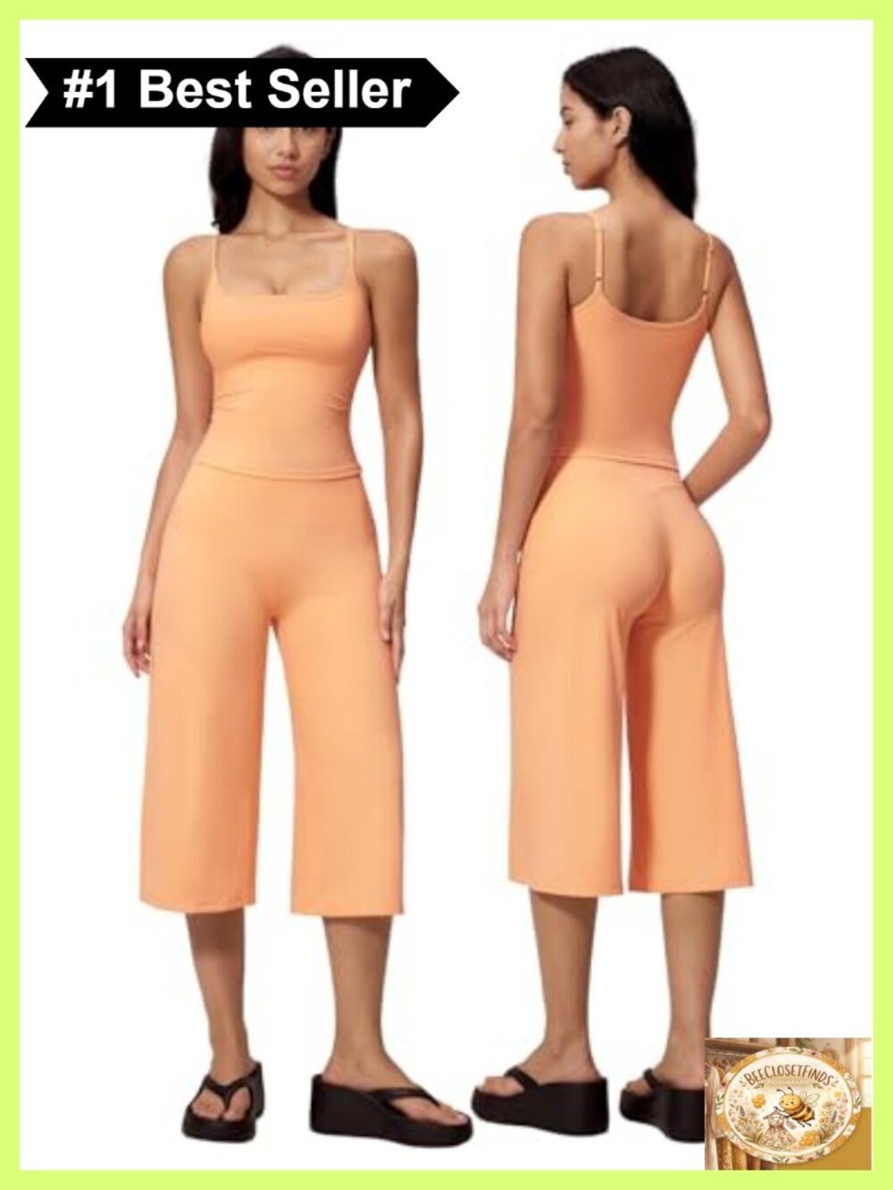 ABOCIW Two Piece Workout Set Halter Sports Bra Crop Top Wide Leg Capri Pants